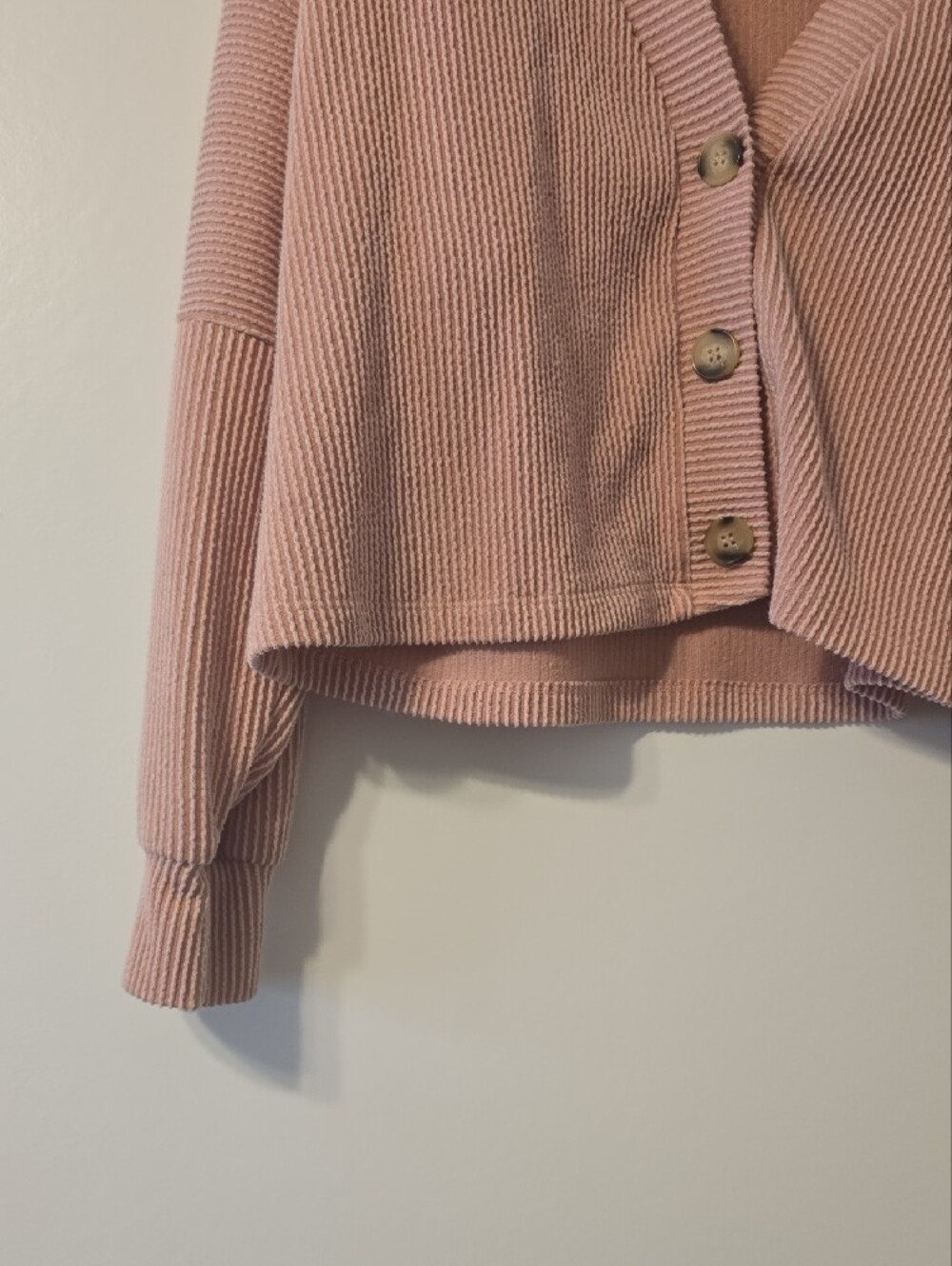 Altar'd State Dusty Rose Cropped Ribbed Button Cardigan - Picture 3 of 3